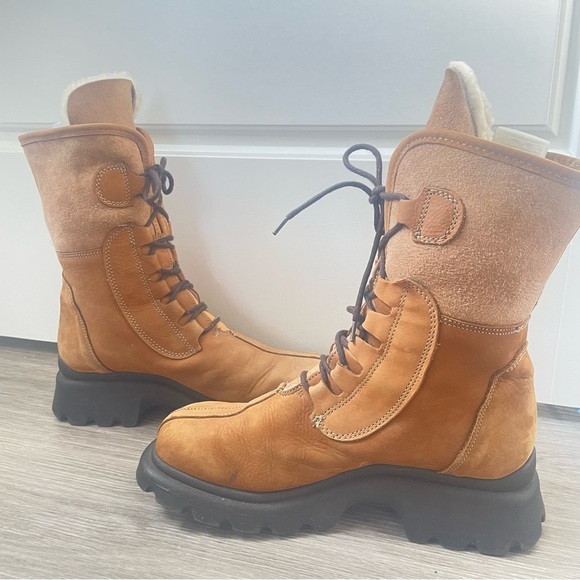 ALDO TAN SHERLING WOOL LACE UP BOOTS SIZE 39 MADE IN ITALY BLOCK HEELS - Picture 11 of 17